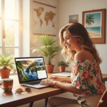 vrouw boekt vakantie online